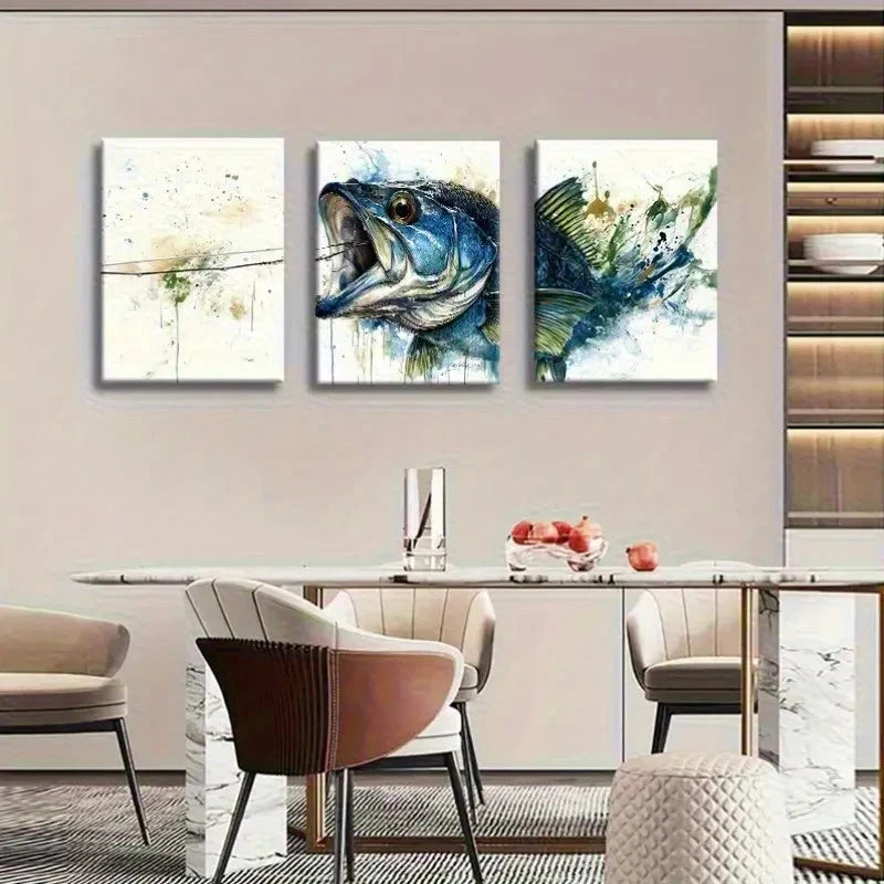 3pcs Artistic Fishery Theme Painting Metal Print Ready to Hang Art - Bella Home Decor
