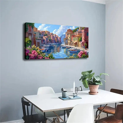 Realistic Venetian Seaside Land Wall Art Canvas Office Home Room Framed 120x60cm