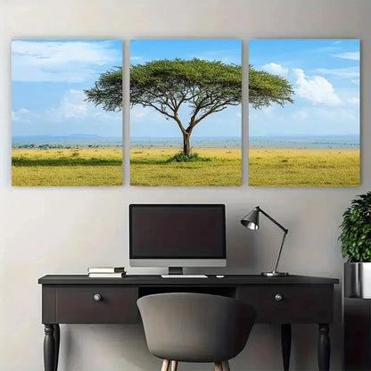 3pcs Serengeti Africa Safari Acacia Trees Wildlife Metal Print Ready to Hang Art - Bella Home Decor