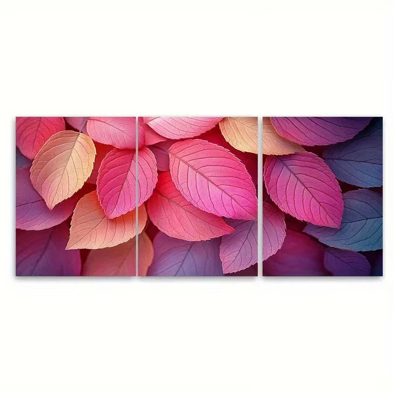 3pcs Pink Layered Leaves Artistic Nature Wall Art Set Canvas Framed 40x60cm - High Quality Print 100% Australian Made Wall Canvas Ready to Hang