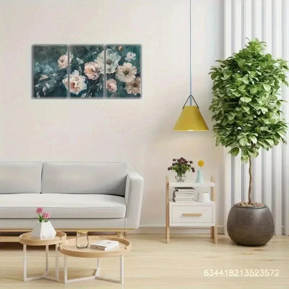 3pcs Dark Blue Floral Art Poster Oil Painting Metal Print Ready to Hang Art - Bella Home Decor