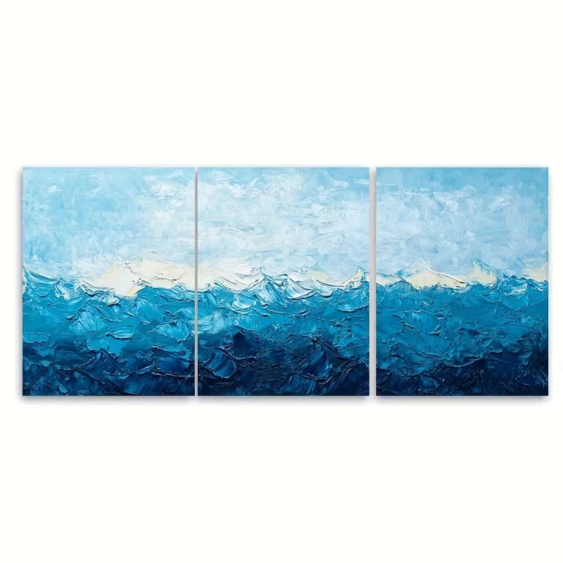 3pcs Blue Sea Ocean Texture Abstract Metal Print Ready to Hang Art - Bella Home Decor