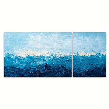 3pcs Blue Sea Ocean Texture Abstract Metal Print Ready to Hang Art - Bella Home Decor