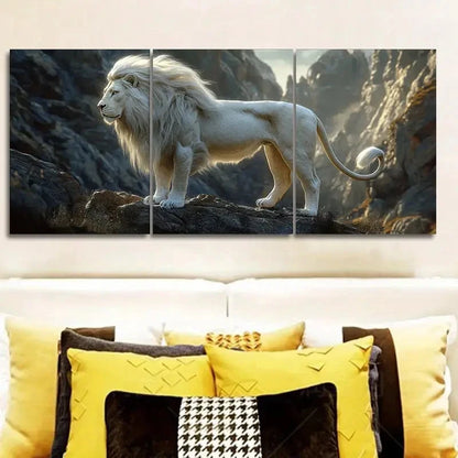 3pcs Majestic White Lion Hangable Designs  Wall Art Set Canvas Framed 40x60cm - High Quality Print 100% Australian Made Wall Canvas Ready to Hang