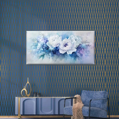 Enchanting Blue Flowers Wall Art Canvas Office Home Room Framed 120x60cm