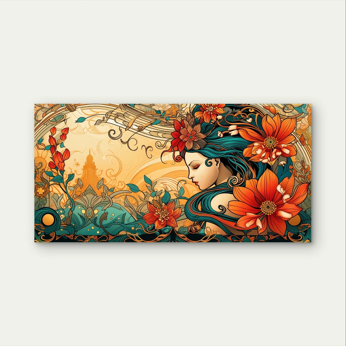 Orange Blossom and Woman Floral Wall Art Canvas Office Home Framed 120x60cm