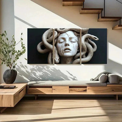 3pcs Medusa Abstract Art with Serpent & Female Wall Art Set Canvas Framed 60x90cm - High Quality Print 100% Australian Made Wall Canvas Ready to Hang - Bella Home Decor