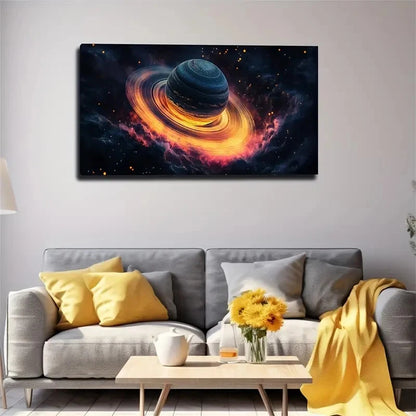A Planet With Yellow Halo Wall Art Canvas Office Home Room Framed 120x60cm