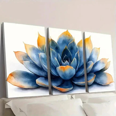 3pcs Teal Blue & Yellow Floral Design Wall Art Set Canvas Unframed - High Quality Print 100% Australian Made Wall Canvas