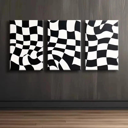 3pcs Black and White Checkered Pattern Metal Print Ready to Hang Art - Bella Home Decor