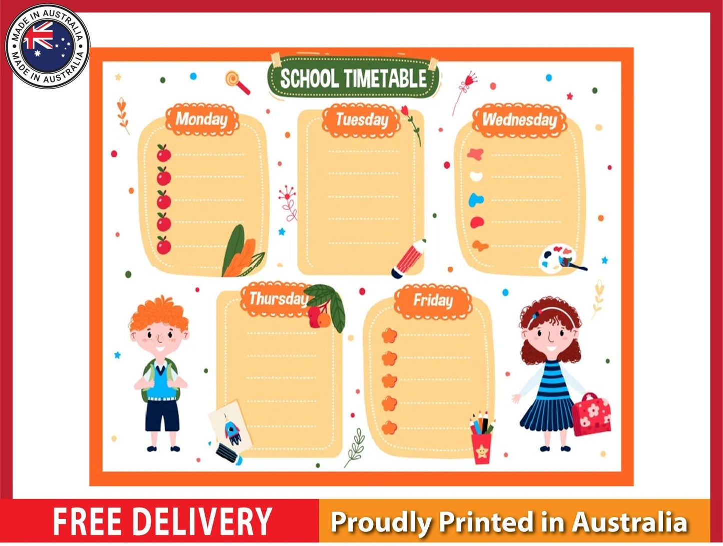 NEW (LAMINATED) School Timetable (61X91CM) educational CHART PICTURE PRINT