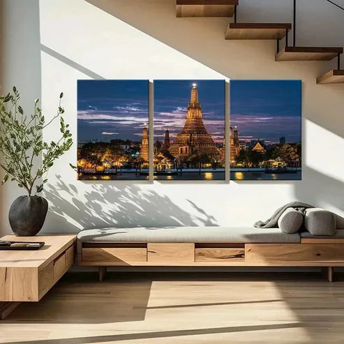 3pcs Bangkok Thailand Wat Arun Temple Wall Art Set Canvas Unframed - High Quality Print 100% Australian Made Wall Canvas - Bella Home Decor