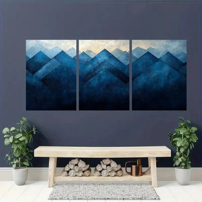 3pcs Abstract Blue & Black Geometric Design Metal Print Ready to Hang Art - Bella Home Decor