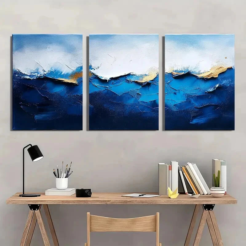 3pcs Blue Texture Abstract Minimalist Painting Metal Print Ready to Hang Art - Bella Home Decor