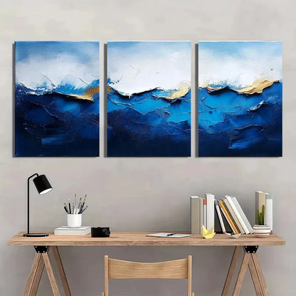 3pcs Blue Texture Abstract Minimalist Painting Metal Print Ready to Hang Art - Bella Home Decor