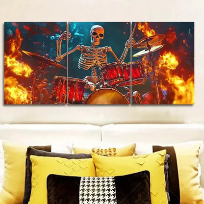3pcs Skeleton Drummer Canvas Wall Art Canvas Unframed - High Quality Print 100% Australian Made Wall Canvas