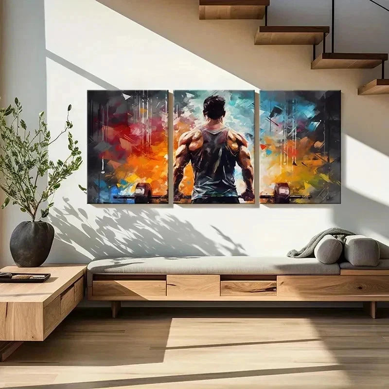 3pcs Weightlifting & Muscular Man Wall Art Set Canvas Framed 60x90cm - High Quality Print 100% Australian Made Wall Canvas Ready to Hang