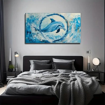 Flat Hoop Dolphin Suitable Wall Art Canvas Office Home Room Framed 120x60cm