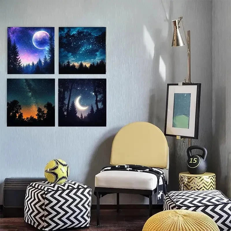 4pcs Colorful Nebulae Starry UniverseWall Art Canvas Framed