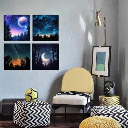 4pcs Colorful Nebulae Starry UniverseWall Art Canvas Framed