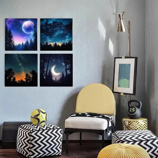 4pcs Colorful Nebulae Starry UniverseWall Art Canvas Framed