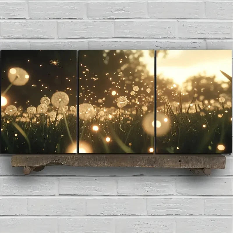 3pcs Beautiful Dandelion Golden Metal Print Ready to Hang Art - Bella Home Decor