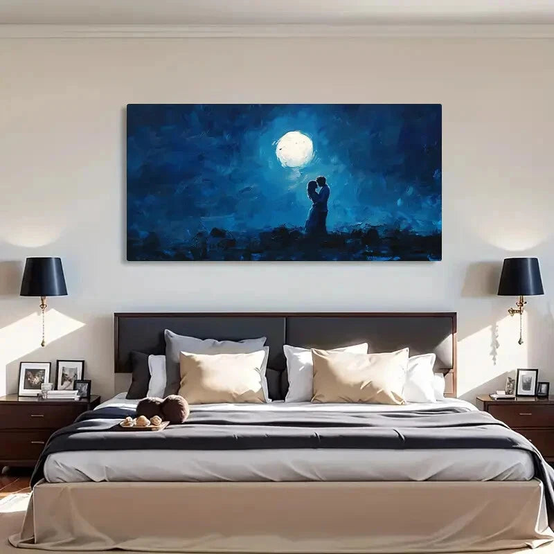 Moon And Couple Night Romantic Wall Art Canvas Office Home Room Framed 120x60cm - Bella Home Decor