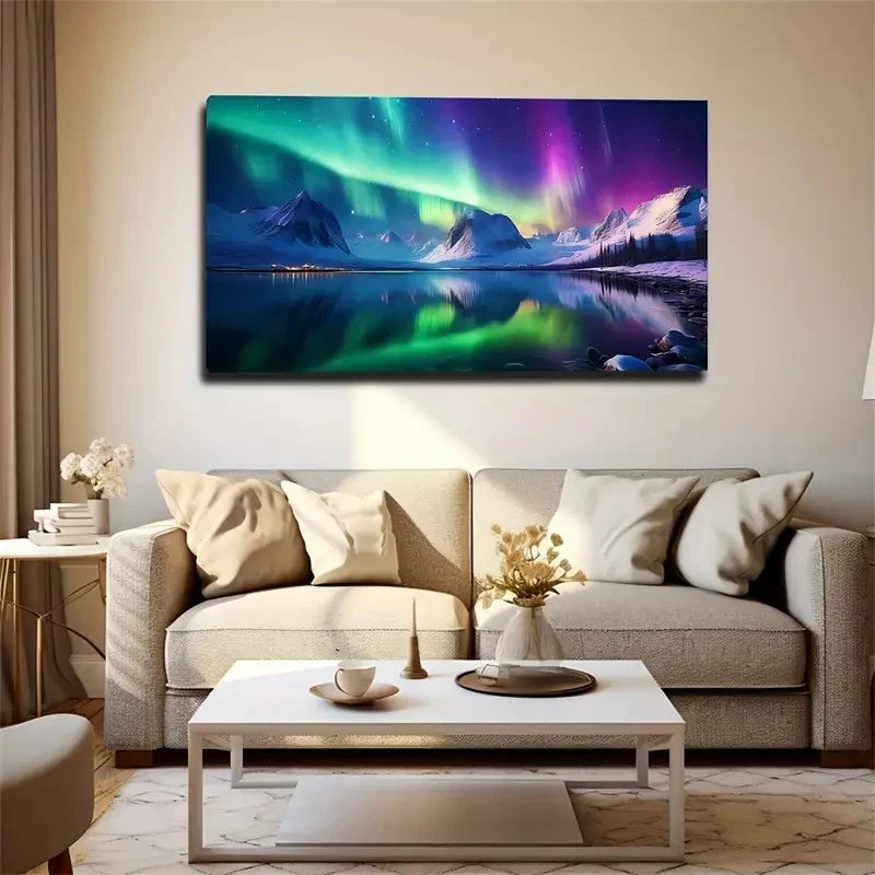 Aurora Borealis Over Alaska Wall Art Canvas Office Home Room Framed 120x60cm