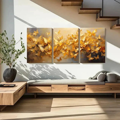 3pcs Abstract Art Gold Foil Butterfly Wall Art Set Canvas Framed 60x90cm - High Quality Print 100% Australian Made Wall Canvas Ready to Hang - Bella Home Decor