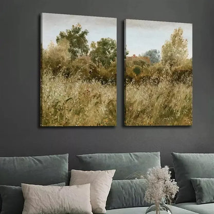 2pcs Vintage Meadow Floral Wildflowers Canvas Framed 50x75cm - High Quality Print 100% Australian Made Wall Canvas Ready to Hang - Bella Home Decor