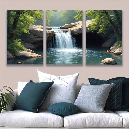 3pcs Waterfall Landscape Wall Art Set Canvas Framed 60x90cm - High Quality Print 100% Australian Made Wall Canvas Ready to Hang