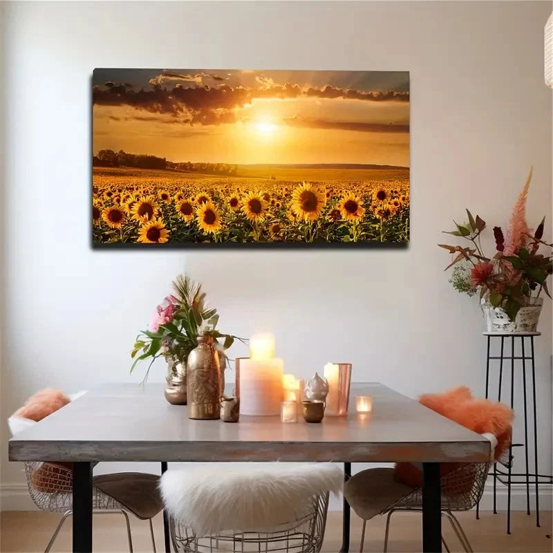 Sunflowers Sunsets Suitable Wall Art Canvas Office Home Room Framed 120x60cm