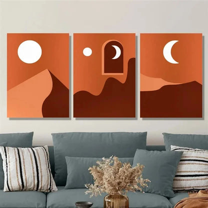 3pcs full moon and crescent moon, desert night Metal Print Ready to Hang Art
