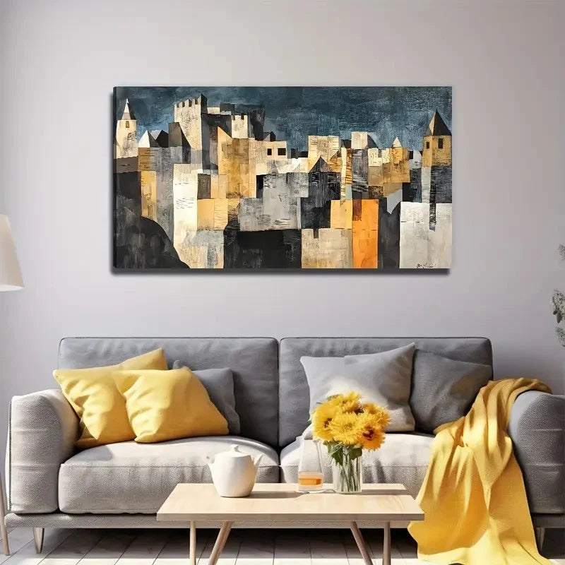 Abstract City Decor Suitable Wall Art Canvas Office Home Room Framed 120x60cm