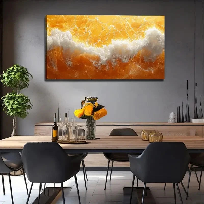 Golden Wave Modern Bohemian Wall Art Canvas Office Home Room Framed 120x60cm