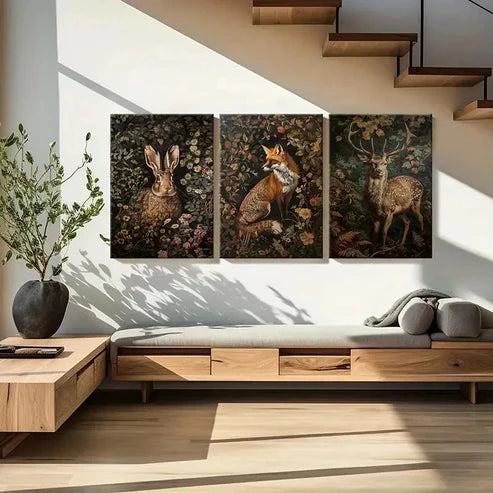 3pcs Rabbit Fox & Sika Deer Paintings Wall Art Wall Art Canvas Unframed - High Quality Print 100% Australian Made Wall Canvas