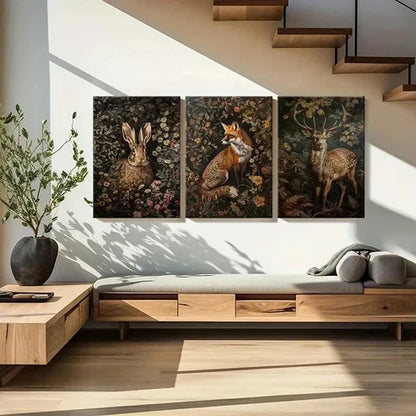 3pcs Rabbit Fox & Sika Deer Paintings Wall Art Wall Art Canvas Unframed - High Quality Print 100% Australian Made Wall Canvas