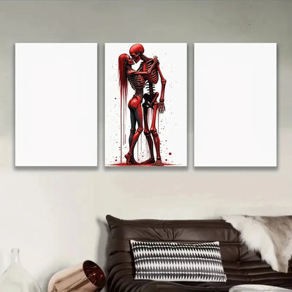 3pcs Gothic Skeleton Couple With Red Accents Wall Art Set Canvas Framed 40x60cm - High Quality Print 100% Australian Made Wall Canvas Ready to Hang