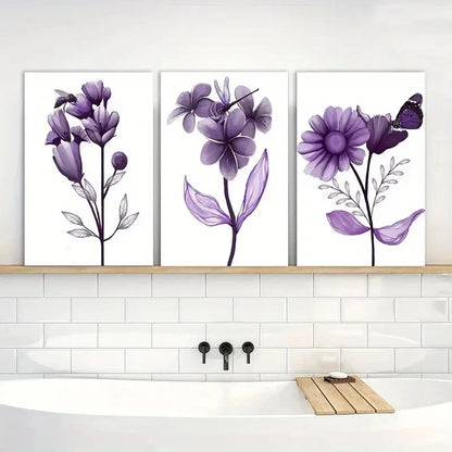 3pcs Transparent Floral with Butterfly Painting Metal Print Ready to Hang Art - Bella Home Decor