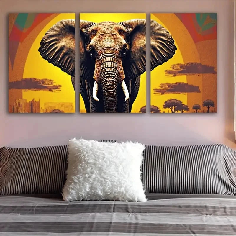 3pcs The Elephant Walked In Wall Art Set Canvas Framed 60x90cm - High Quality Print 100% Australian Made Wall Canvas Ready to Hang