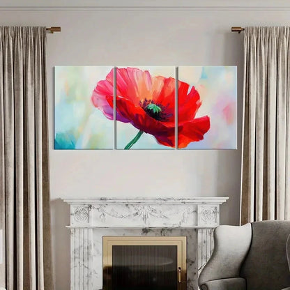 3pcs Vibrant Red Flower Art Abstract Floral Metal Print Ready to Hang Art - Bella Home Decor