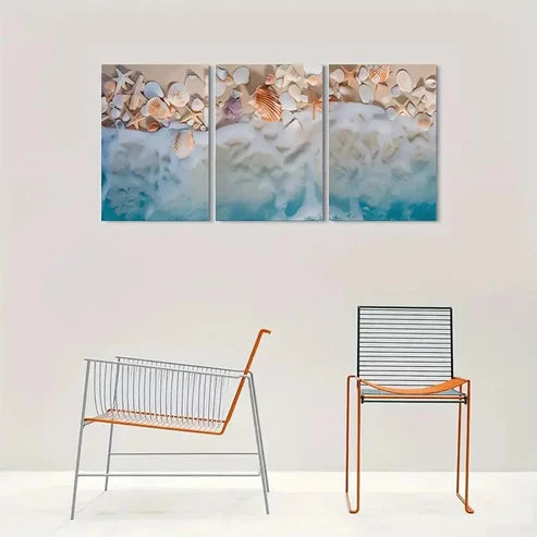 3pcs Seashell Starfish Beach Themed Wall Art Canvas Unframed - High Quality Print 100% Australian Made Wall Canvas