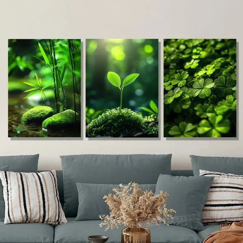 3pcs Plant Close-Up Bamboo Leaves Wall Art Set Canvas Framed 40x60cm - High Quality Print 100% Australian Made Wall Canvas Ready to Hang