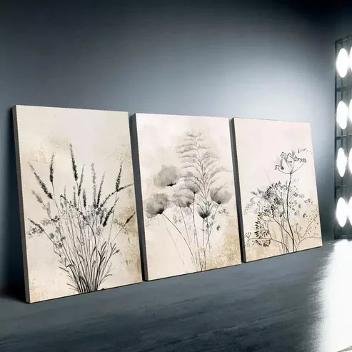 3pcs Flowers, Wildflowers, Meadow Flowers Wall Art Canvas Unframed - High Quality Print 100% Australian Made Wall Canvas - Bella Home Decor