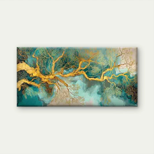 Golden Roots, An Abstract Wall Art Canvas Office Home Room Framed 120x60cm