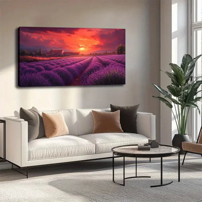 Vibrant Lavender Field Sunset Wall Art canvas office home room framed 120x60cm - Bella Home Decor