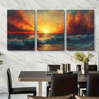 3pcs Vibrant Ocean Waves & Cloudy Sky Perfect Wall Art Set Canvas Framed 50x70cm - High Quality Print 100% Australian Made Wall Canvas Ready to Hang