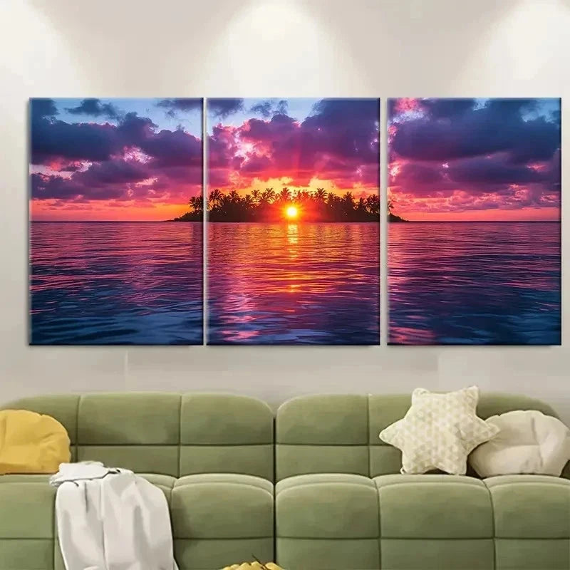 3pcs Vibrant Tropical Island Sunrise ty    Wall Art Set Canvas Framed 40x60cm - High Quality Print 100% Australian Made Wall Canvas Ready to Hang - Bella Home Decor