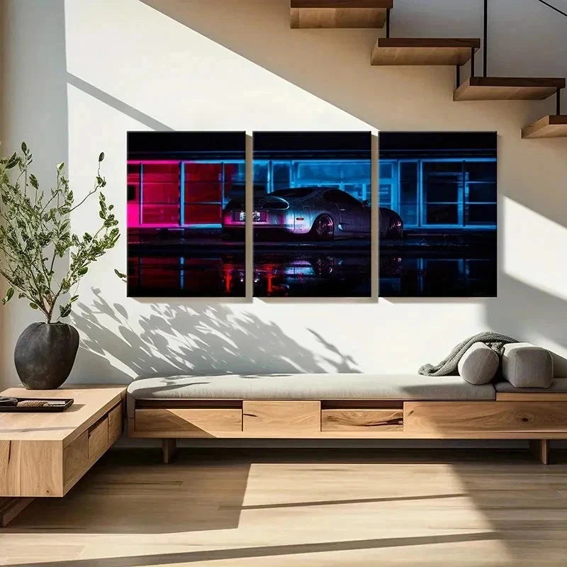 3pcs Cyberpunk Sports Car Modern Decor Wall Art Set Canvas Framed 50x70cm - High Quality Print 100% Australian Made Wall Canvas Ready to Hang - Bella Home Decor