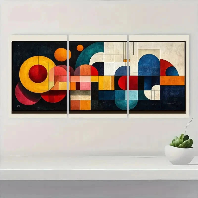 3pcs Colorful Geometric Abstract Mid-Century Metal Print Ready to Hang Art